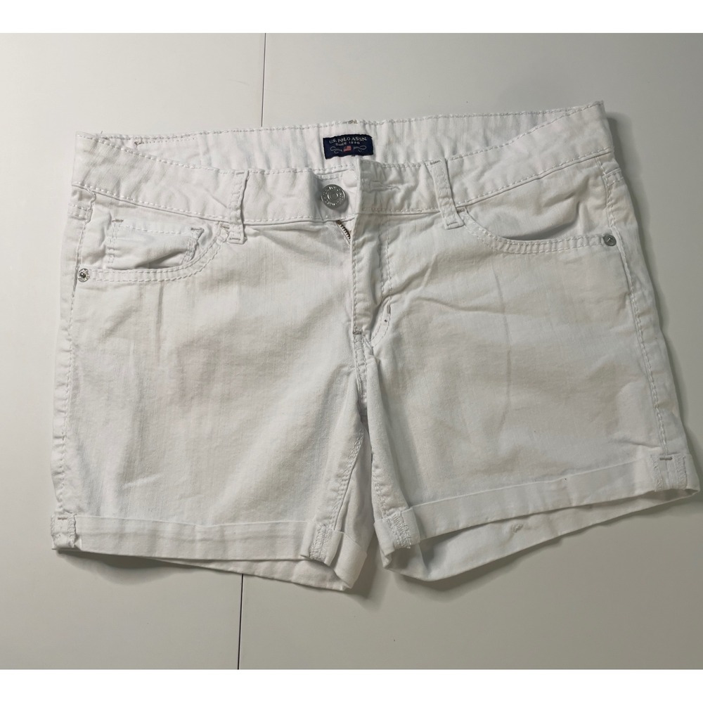 US Polo Assn Womens White Denim Shorts Cuffed Mid Rise Size 11/12 Stretch